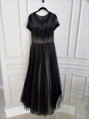 Black Beaded Tulle Maxi Gown